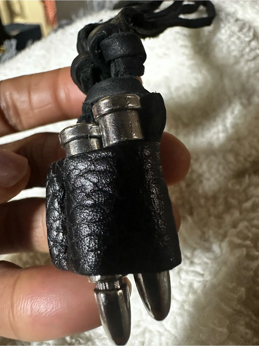 Black Leather Bullet Pendant Necklace for Men